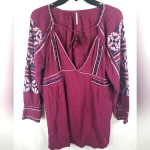 Free People Long Sleeve Burgundy Dress Sz XS
